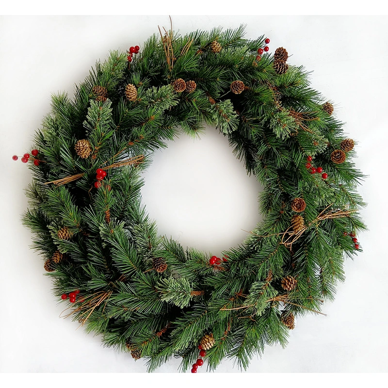 30′′ Artificial Pre-Lit Bristle Christmas Wreath for Outside Home Decoration