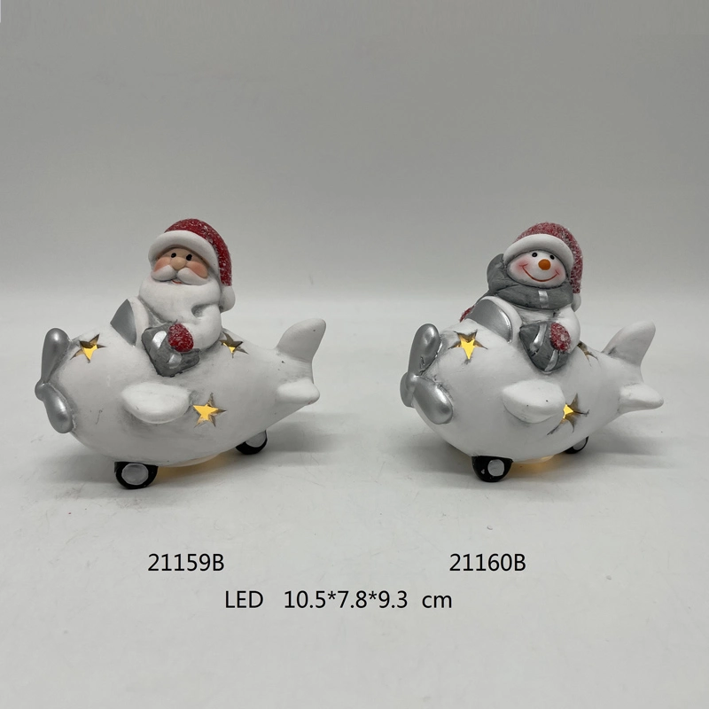 Factory Sales Ceramic Festival Craft Santa Claus with LED Light for Christmas Decoration