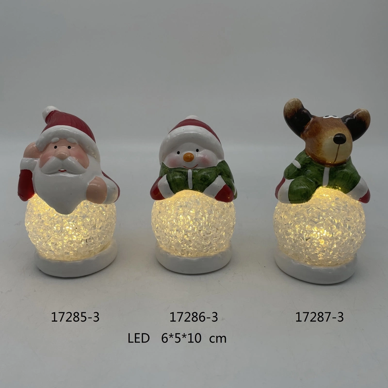 Factory Sales Ceramic Festival Craft Santa Claus with LED Light for Christmas Decoration