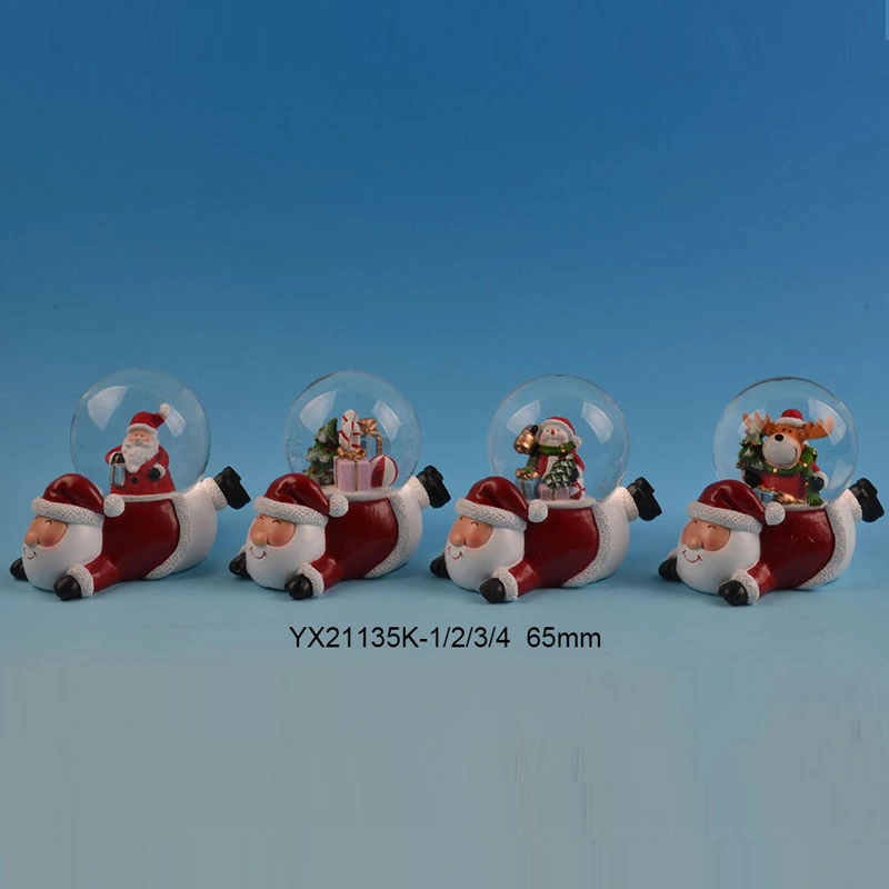 Nodric Resin Snowglobe Crafts Musical Polyresin Xmas Santa Claus for Christmas Decoration