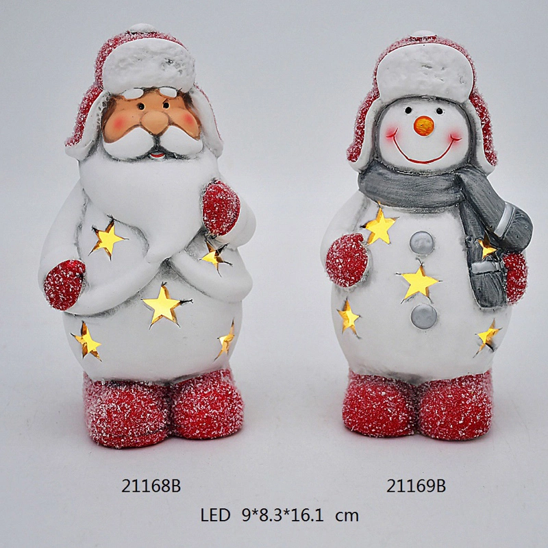 Factory Sales Ceramic Festival Craft Santa Claus with LED Light for Christmas Decoration