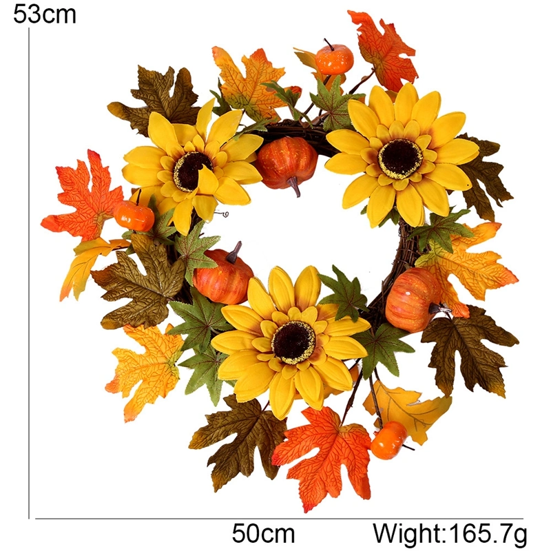 Wholesale High Quality Home Holiday Party Halloween Decoration Artificial Luxury Indoor Outdoor Orange Pumpkin Sunflower Wreath