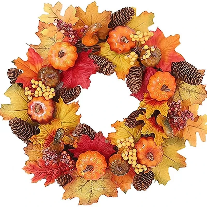 Harvest Halloween Yellow Maple Leaves Autumn Wreath Artificial Pumpkin Wreath